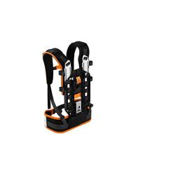 Konstrukce nosného rámu s polstrovanými ramenními popruhy a bederním pásem určená pro bezpečné přenášení těžkých břemen na zádech.