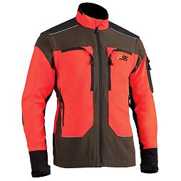 Pánská outdoorová bunda s límcem na zip, vybavená několika kapsami včetně dvou na hrudi a jedné na rameni, určená pro aktivní pohyb v přírodě.