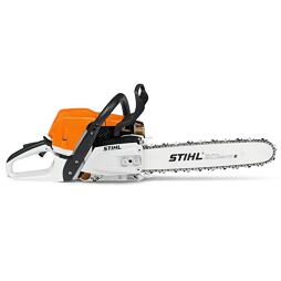 Motorová pila STIHL s řetězem určená pro řezání dřeva.