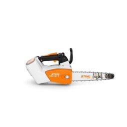 Akumulátorová řetězová pila STIHL MSA 161 T s krátkým lištou a rukojetí pro přesné řezání a snadnou manipulaci.