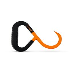 Háček na dřevo se zakřiveným hákem a ergonomickou rukojetí, určený pro snadné zvedání a přemisťování kulatin.