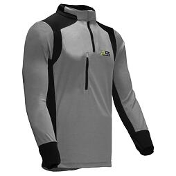 Pánská sportovní mikina s dlouhým rukávem a stojáčkem na zip, navržená pro pohodlné nošení při fyzické aktivitě.