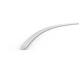 Zakřivená hladká tyč o kruhovém průřezu, pravděpodobně z plastu nebo kovu.