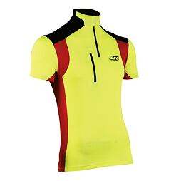 Pánské sportovní tričko s krátkým rukávem, stojáčkovým límcem a zipem na hrudi, určené pro cyklistiku.