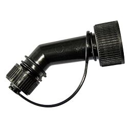 Plastová sací trubka s dvěma šroubovacími uzávěry spojenými páskem pro ochranu před ztrátou.