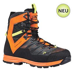 Outdoorová vysoká turistická obuv s pevnou podrážkou, zesílenou špičkou a výraznou podporou kotníku, určená pro náročné terény.