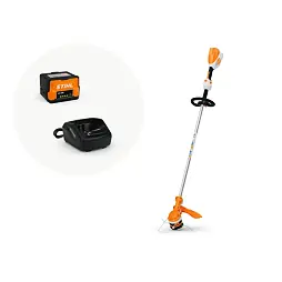 Akumulátorová Elektrická strunová sekačka STIHL s baterií a nabíječkou pro údržbu zahrady.