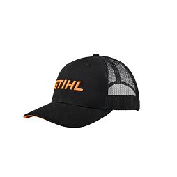 Černá kšiltovka s plastovým síťovaným zadním dílem a nápisem STIHL vpředu.