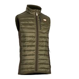 Pánská prošívaná vesta bez rukávů s vysokým límcem a zapínáním na zip, vybavená kapsami na zip.