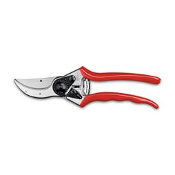 Zahradnické nůžky s ostrou zakřivenou čepelí a ergonomickými rukojeťmi pro přesné stříhání rostlin.