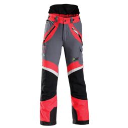 Dětské outdoorové kalhoty s nastavitelným pasem, několika kapsami a zesílenými částmi na kolenou a stehnech pro větší odolnost.