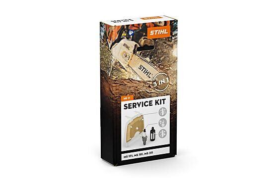 Krabice s opravnou sadou STIHL Service Kit určená pro motorové pily modelů MS 171, MS 181 a MS 211, s obrázkem pily a součástek sady.