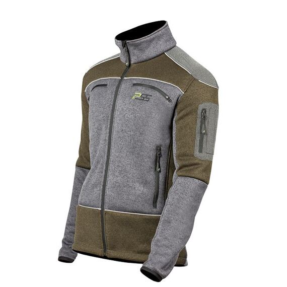 Pánská outdoorová bunda s dlouhými rukávy, stojákovým límcem a několika zipovými kapsami na hrudi, paži a bocích pro praktické uložení věcí.