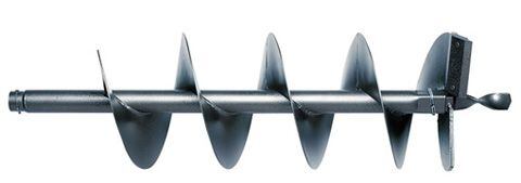 Vrtná šroubovice s čepelí určená pro zemní vrty, používaná k vrtání děr do země.