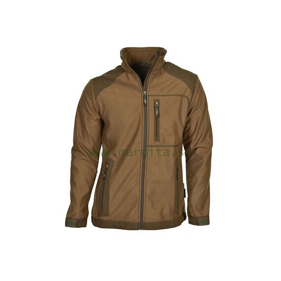 Pánská softshellová bunda se stojáčkem, dvěma bočními kapsami a jednou náprsní kapsou na zip určená pro outdoorové aktivity.