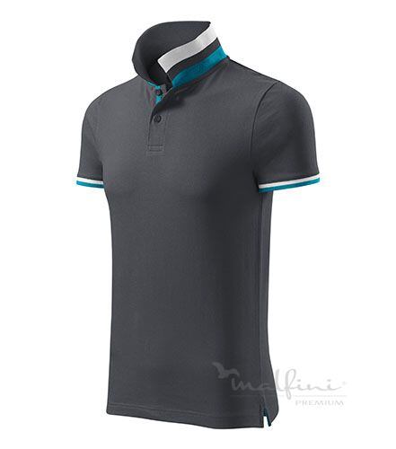 Pánské polokošile s límečkem a krátkými rukávy, zapínání na knoflíky, zdobená proužky na límci a lemech rukávů.