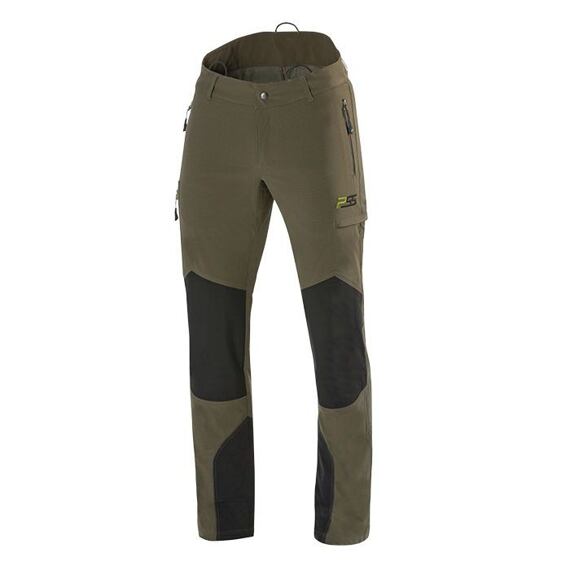 Outdoorové kalhoty s vyztuženými oblastmi na kolenou a v dolní části nohou, vybavené kapsami na zip a nášivkou s logem.