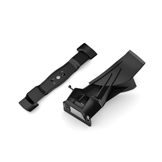 Nůž a sběrný koš pro robotickou sekačku určené k sekání trávy.