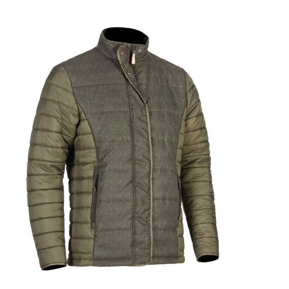 Pánská zateplená bunda s kombinací prošívaného a hladkého materiálu, stojáčkovým límcem a zipem na přední straně.