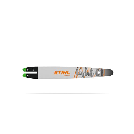 Vodič řetězu pily STIHL Light 01 s upevňovacími otvory a označením značky na povrchu.