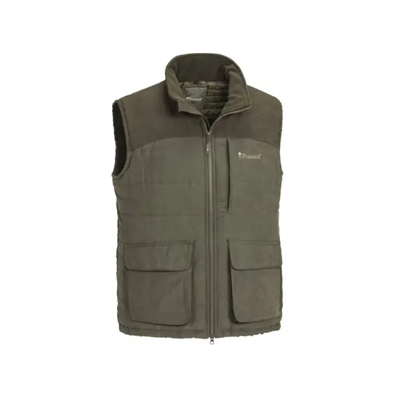 Pánská zateplená vesta s vysokým límcem, zapínáním na zip a třemi vnějšími kapsami, vhodná pro venkovní aktivity.