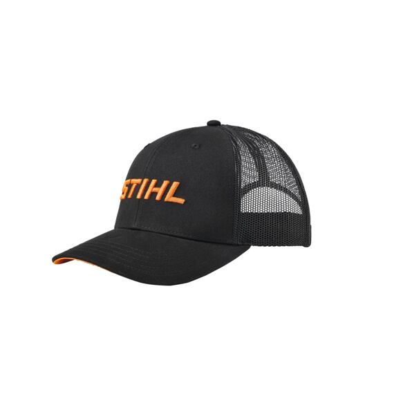 Černá kšiltovka s plastovým síťovaným zadním dílem a nápisem STIHL vpředu.