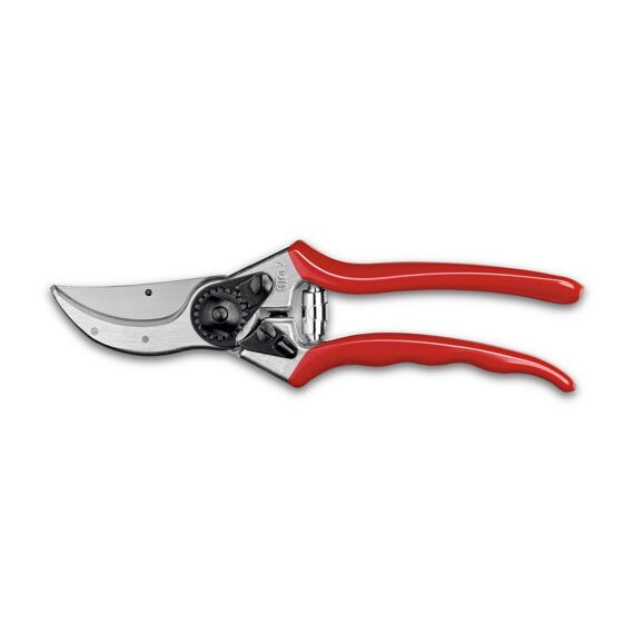 Zahradnické nůžky s ostrou zakřivenou čepelí a ergonomickými rukojeťmi pro přesné stříhání rostlin.