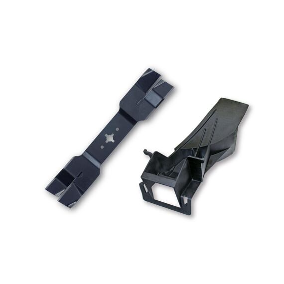 Nůž s ostřím pro sekačku na trávu a plastový držák nebo úchyt tohoto nože.