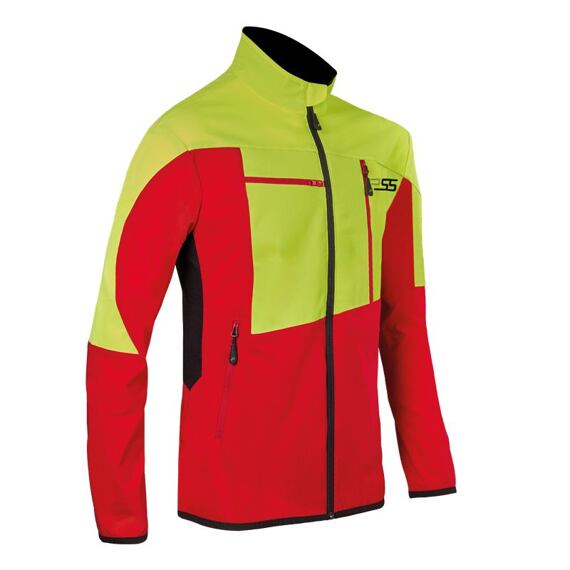 Pánská bunda se stojáčkem, vybavená zipy na hrudi a bocích, určená pro zvýšenou viditelnost při práci nebo venkovních aktivitách.