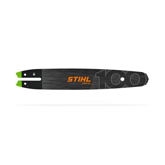 Vodicí lišta Stihl Light 01 určená pro motorové pily, s délkou 100 cm a označením pro mazání.