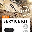 Sada pro servis motorové pily značky STIHL obsahující vzduchový filtr, zapalovací svíčku a palivový filtr, určená pro modely MS 241, MS 362 a MS 400.