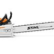 Motorová pila STIHL s dlouhým řetězovým vedením určená pro náročné řezání dřeva.