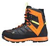 Vysoká outdoorová treková obuv s výraznou oranžovou výztuhou a zesílenou podrážkou určená pro stabilní podporu kotníku a odolnost v náročném terénu.