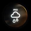 Symbol voděodolnosti IPX5, zobrazující mrak s kapkami deště.