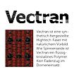 Název materiálu Vectran se stručným textem popisujícím, že jde o synteticky vyrobené vysokotechnologické vlákno inspirované přírodou, podobné pavoučímu hedvábí, s vlastností kapalně krystalického polymeru a bez vlivu tahu vláken při použití v bodech. Vedle textu je zobrazen detailní vzorek struktury materiálu.