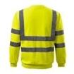 Reflexní pracovní mikina žluté barvy s šedými bezpečnostními pruhy na rukávech, hrudi a zádech.